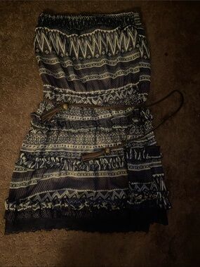 Lulumari Strapless Navy and White Printed Dress